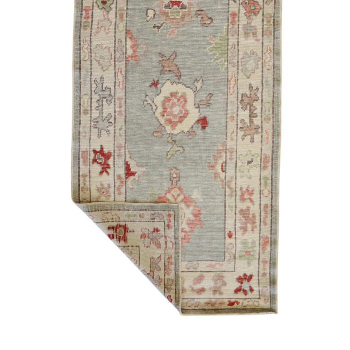 3'3" x 9'8" GRAY AND BEIGE OUSHAK GEOMETRIC TURKISH RUG