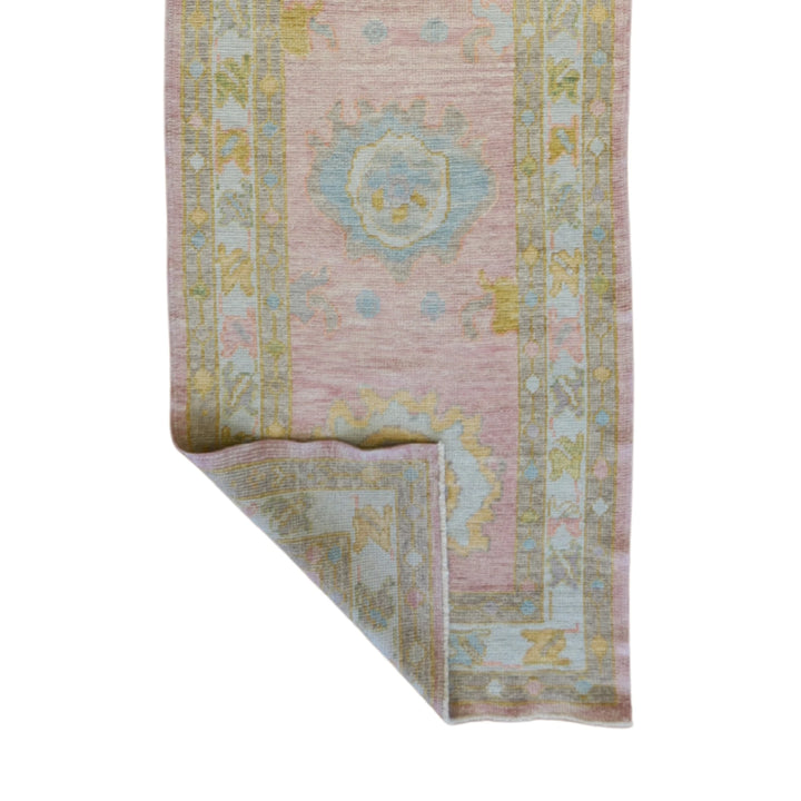 3'1" x 17'1" PINK AND BLUE OUSHAK GEOMETRIC TURKISH RUG
