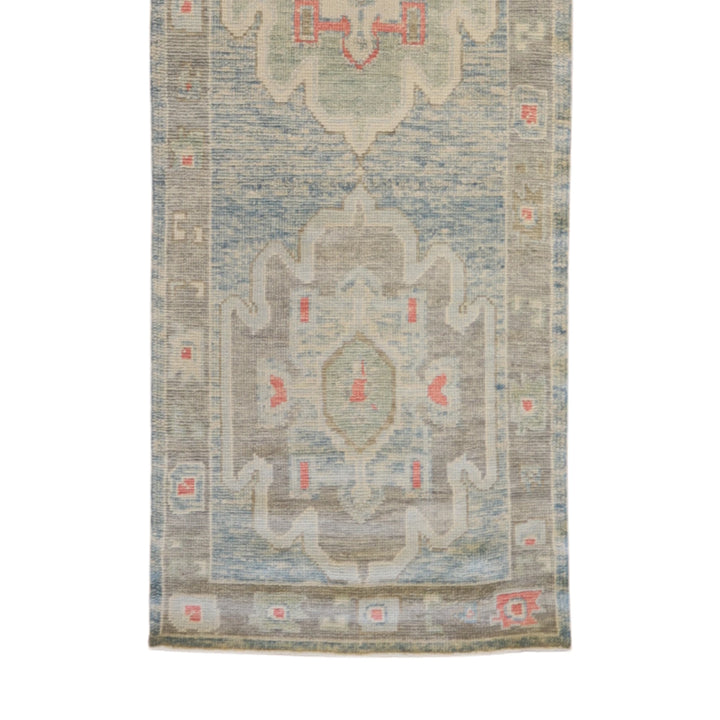 2'11" x 10'4" BLUE AND GRAY OUSHAK GEOMETRIC TURKISH RUG