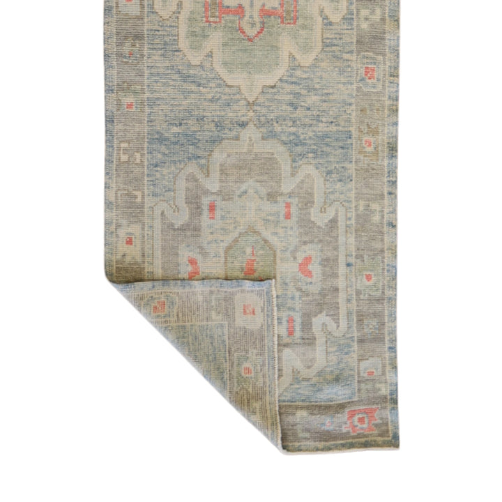 2'11" x 10'4" BLUE AND GRAY OUSHAK GEOMETRIC TURKISH RUG