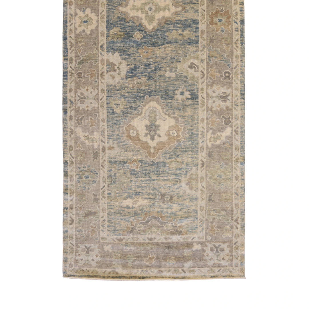 4'3" x 9'8" BLUE AND GRAY OUSHAK GEOMETRIC TURKISH RUG