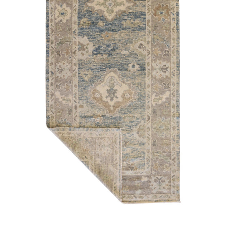 4'3" x 9'8" BLUE AND GRAY OUSHAK GEOMETRIC TURKISH RUG