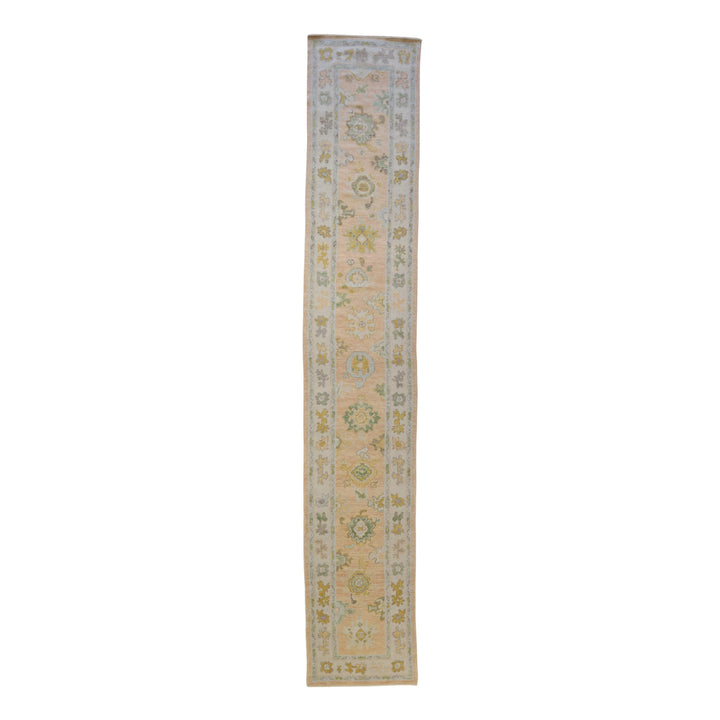 2'10" x 16'2" PEACH AND IVORY OUSHAK GEOMETRIC TURKISH RUG