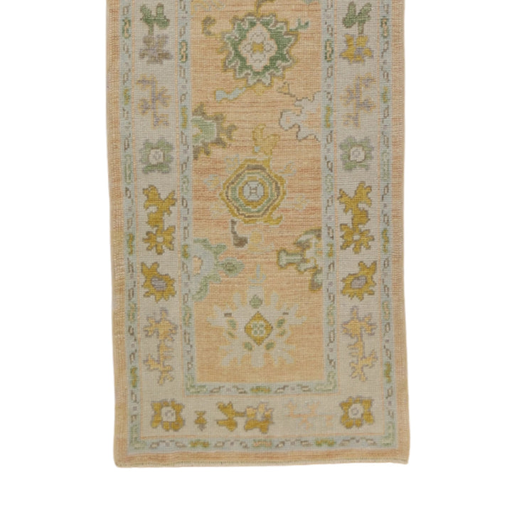 2'10" x 16'2" PEACH AND IVORY OUSHAK GEOMETRIC TURKISH RUG