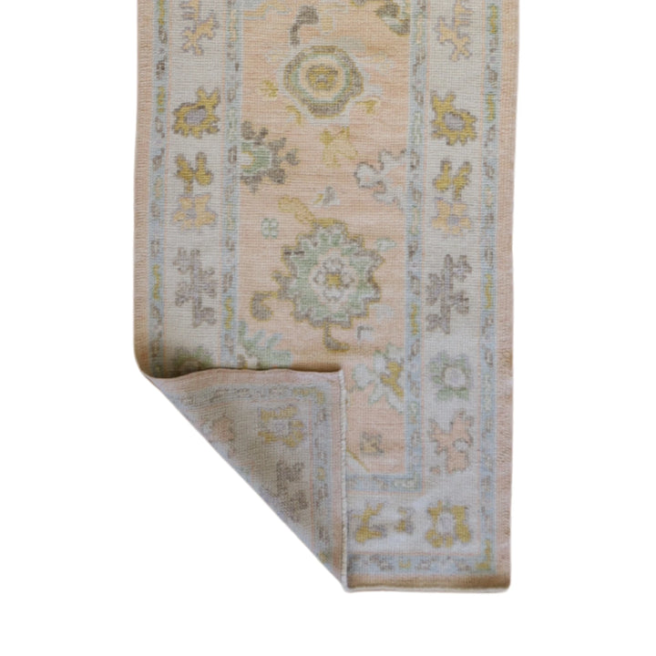 2'10" x 16'2" PEACH AND IVORY OUSHAK GEOMETRIC TURKISH RUG