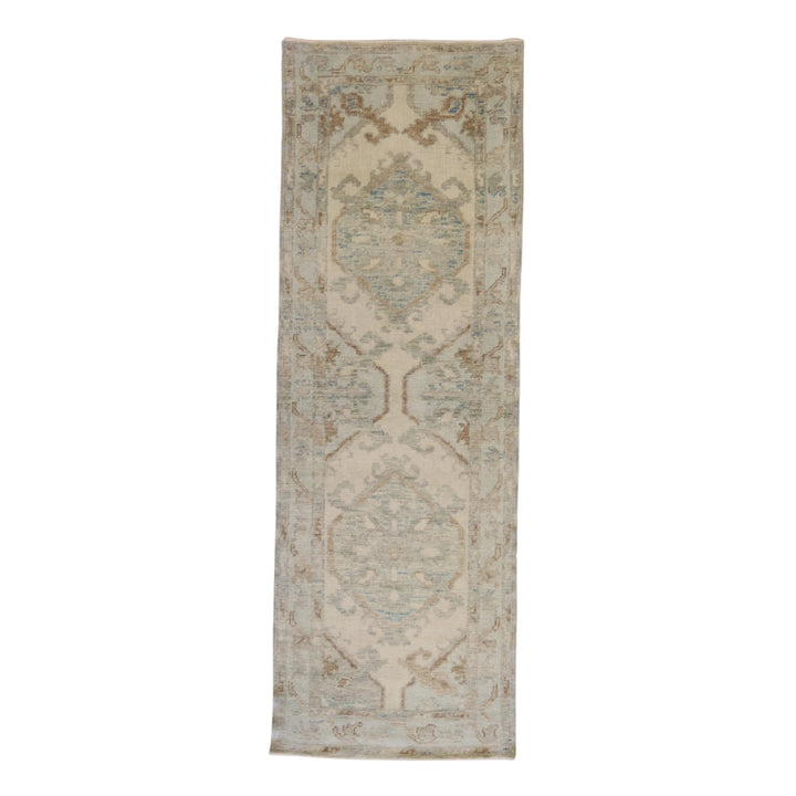 2'11" x 8'8" GRAY AND BLUE OUSHAK GEOMETRIC TURKISH RUG