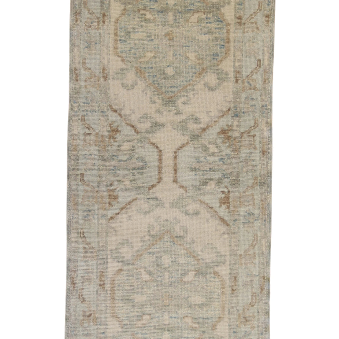 2'11" x 8'8" GRAY AND BLUE OUSHAK GEOMETRIC TURKISH RUG