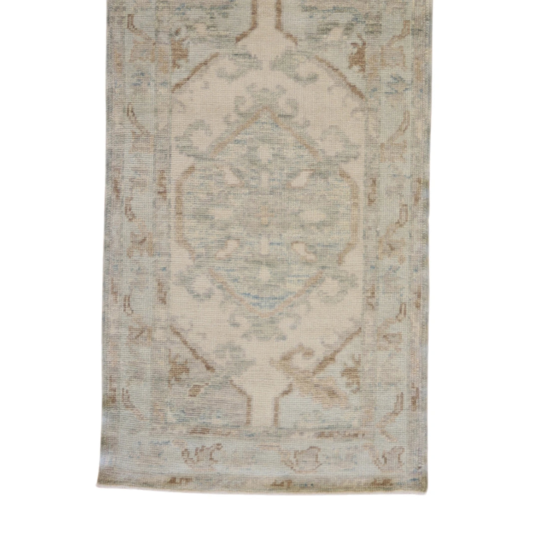 2'11" x 8'8" GRAY AND BLUE OUSHAK GEOMETRIC TURKISH RUG
