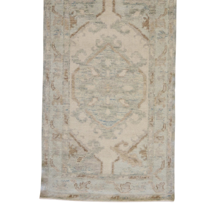 2'11" x 8'8" GRAY AND BLUE OUSHAK GEOMETRIC TURKISH RUG