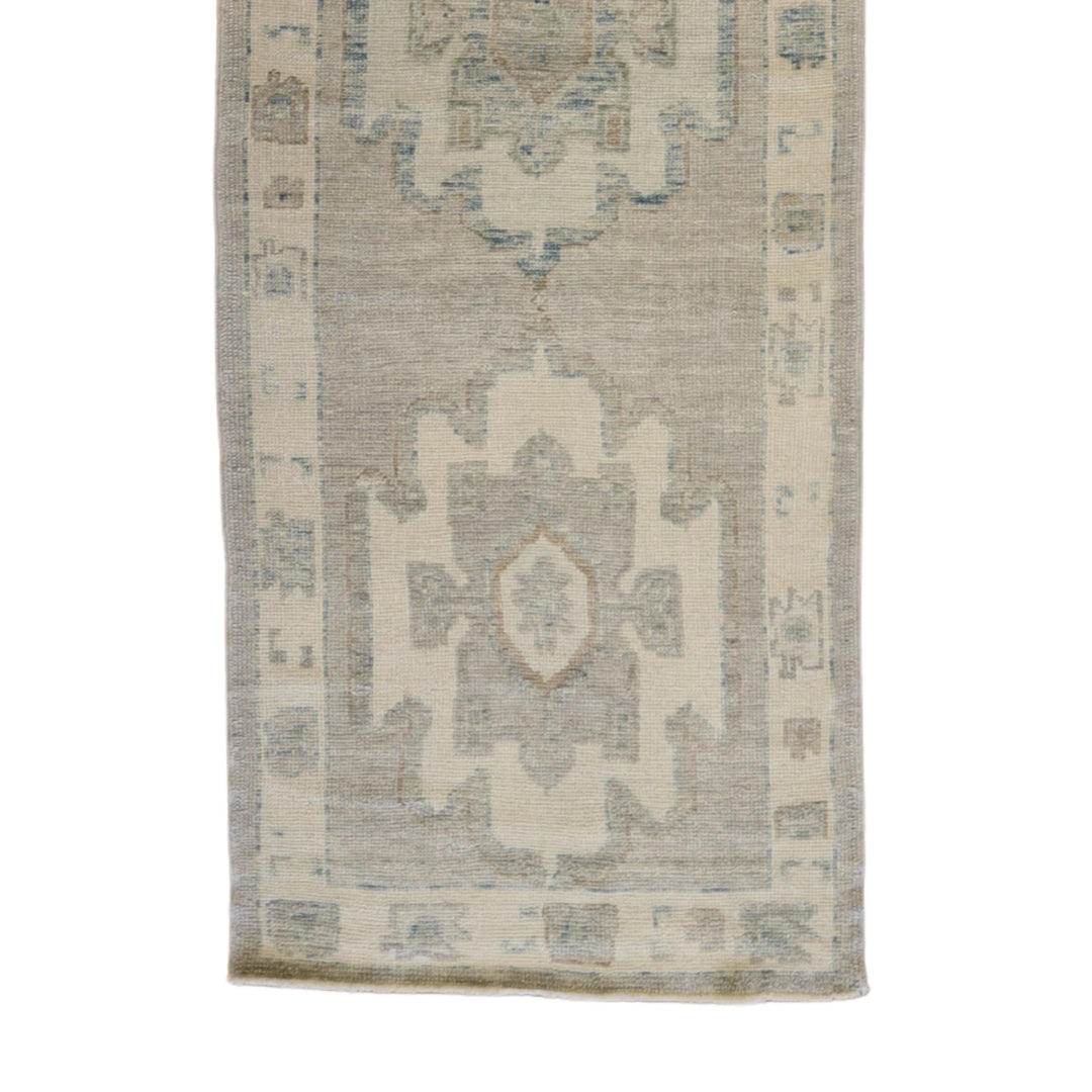 3'3" x 11'3" GRAY AND BEIGE OUSHAK GEOMETRIC TURKISH RUG