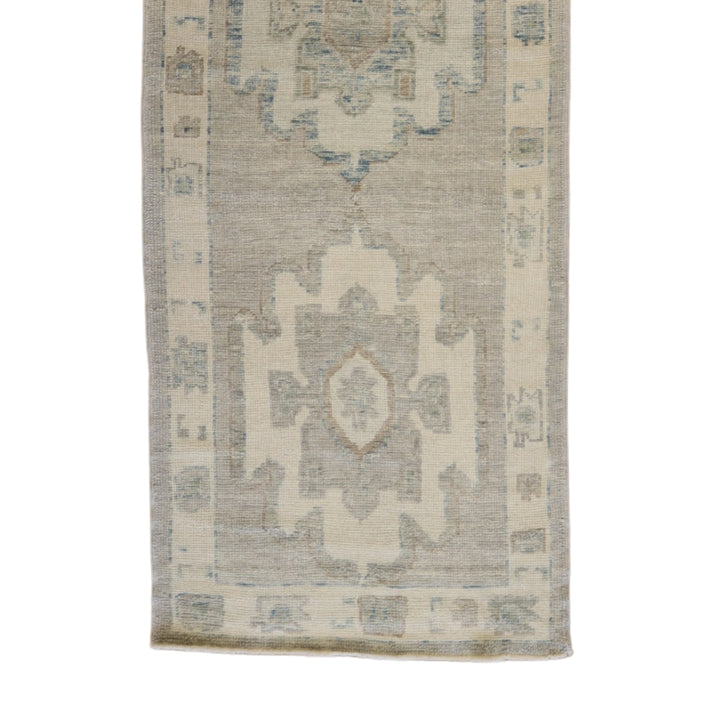 3'3" x 11'3" GRAY AND BEIGE OUSHAK GEOMETRIC TURKISH RUG