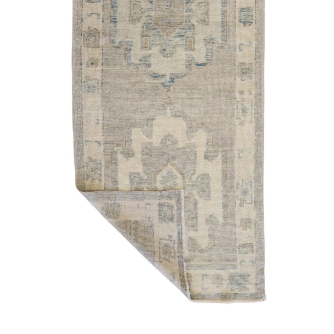 3'3" x 11'3" GRAY AND BEIGE OUSHAK GEOMETRIC TURKISH RUG