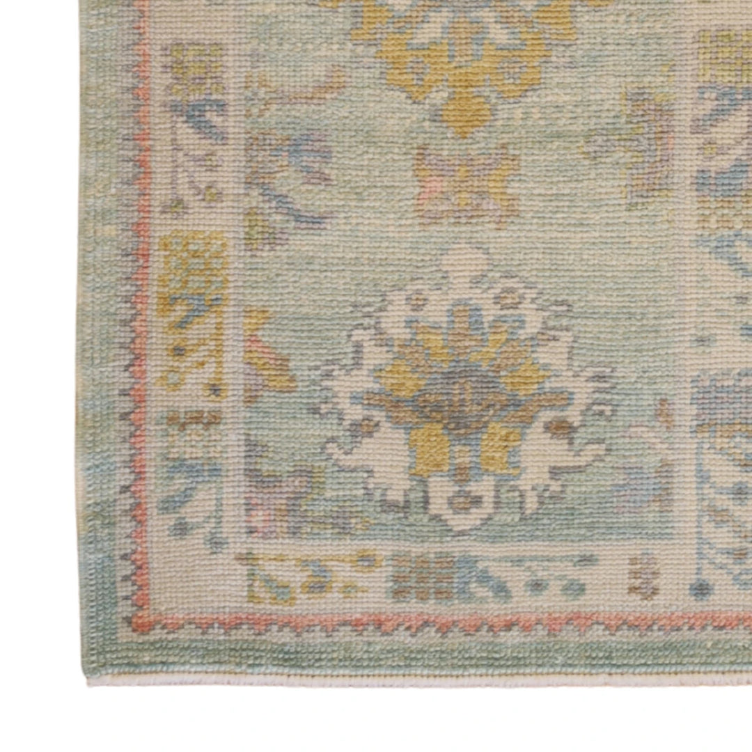 2'4" x 3'5" GREEN AND BEIGE OUSHAK GEOMETRIC TURKISH RUG