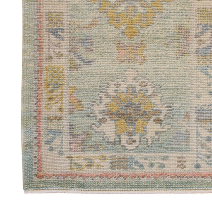 2'4" x 3'5" GREEN AND BEIGE OUSHAK GEOMETRIC TURKISH RUG