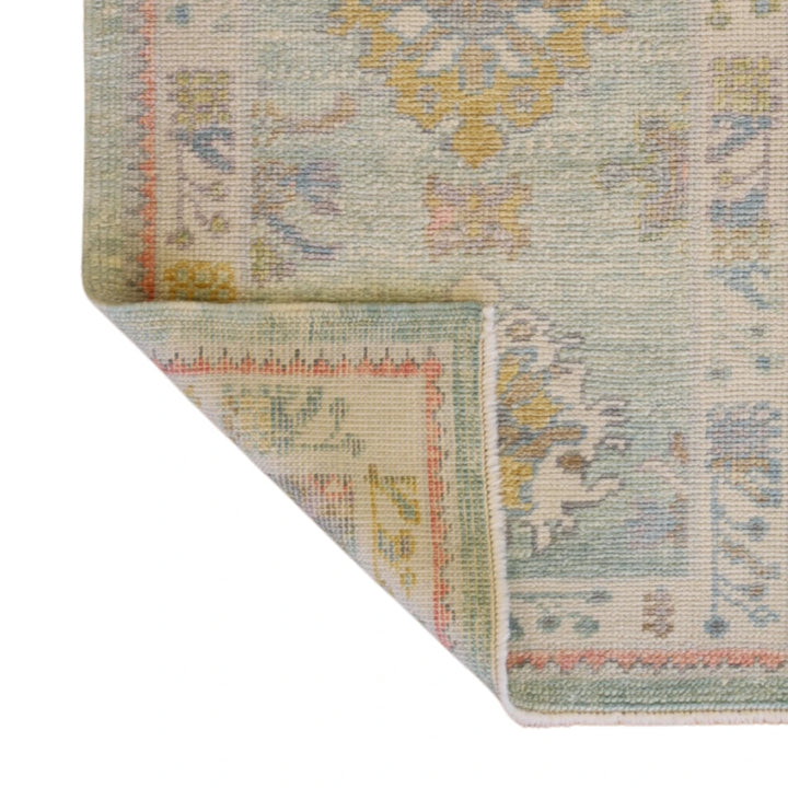 2'4" x 3'5" GREEN AND BEIGE OUSHAK GEOMETRIC TURKISH RUG