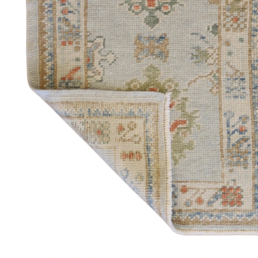 2'1" x 2'10" BLUE AND BEIGE OUSHAK GEOMETRIC TURKISH RUG