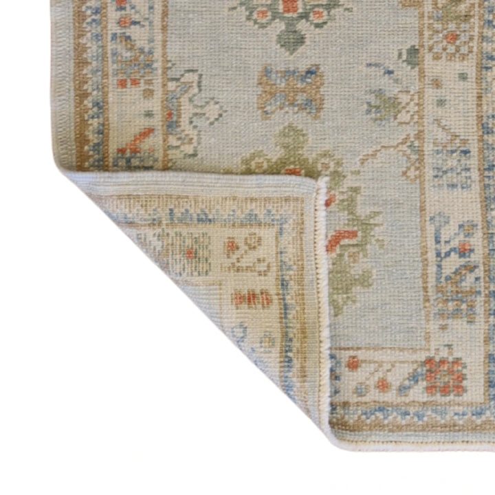2'1" x 2'10" BLUE AND BEIGE OUSHAK GEOMETRIC TURKISH RUG