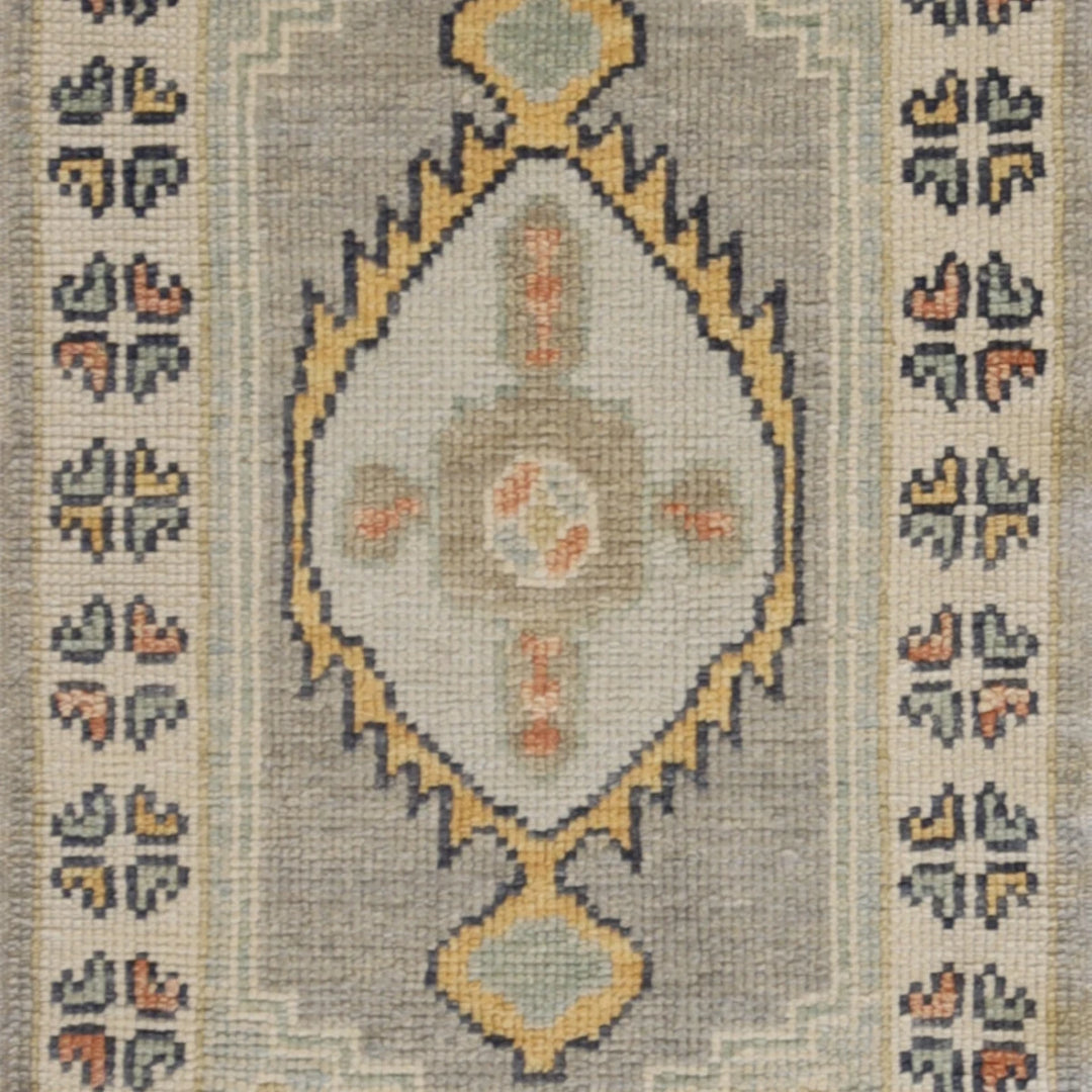 2'0" x 3'7" BLUE AND BEIGE OUSHAK GEOMETRIC TURKISH RUG