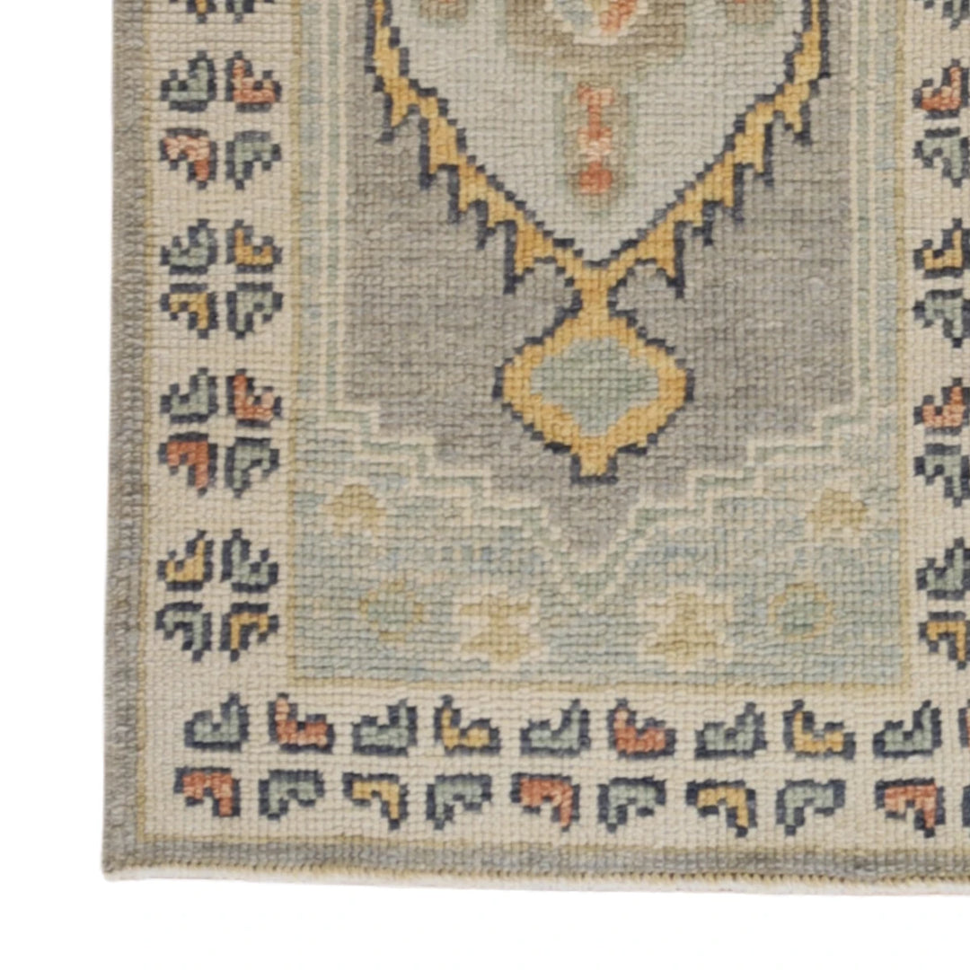 2'0" x 3'7" BLUE AND BEIGE OUSHAK GEOMETRIC TURKISH RUG