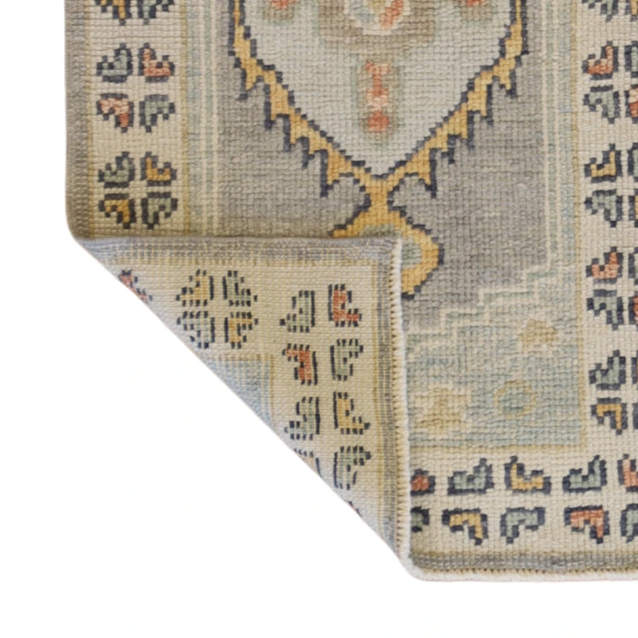 2'0" x 3'7" BLUE AND BEIGE OUSHAK GEOMETRIC TURKISH RUG