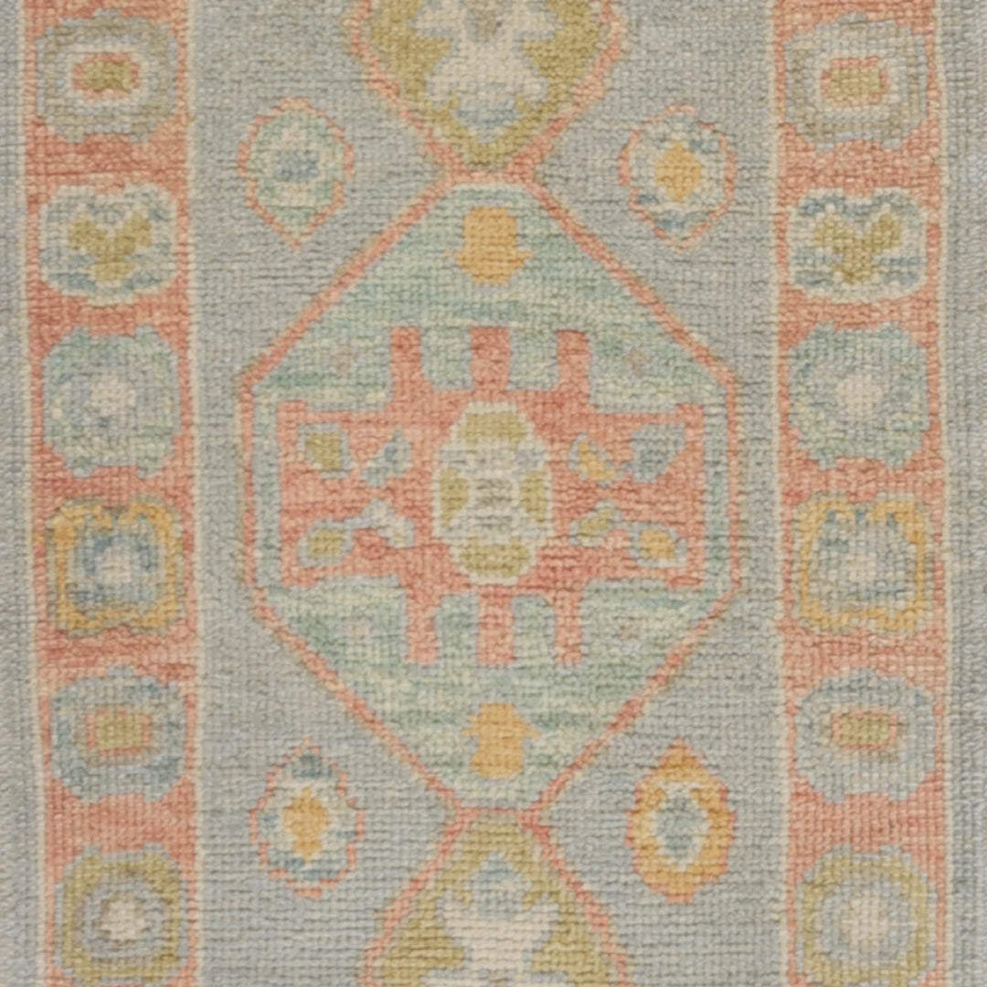 2'0" x 2'11" BLUE AND PINK OUSHAK GEOMETRIC TURKISH RUG