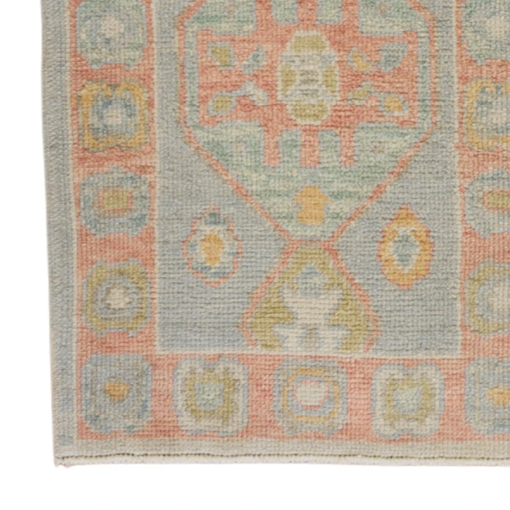 2'0" x 2'11" BLUE AND PINK OUSHAK GEOMETRIC TURKISH RUG