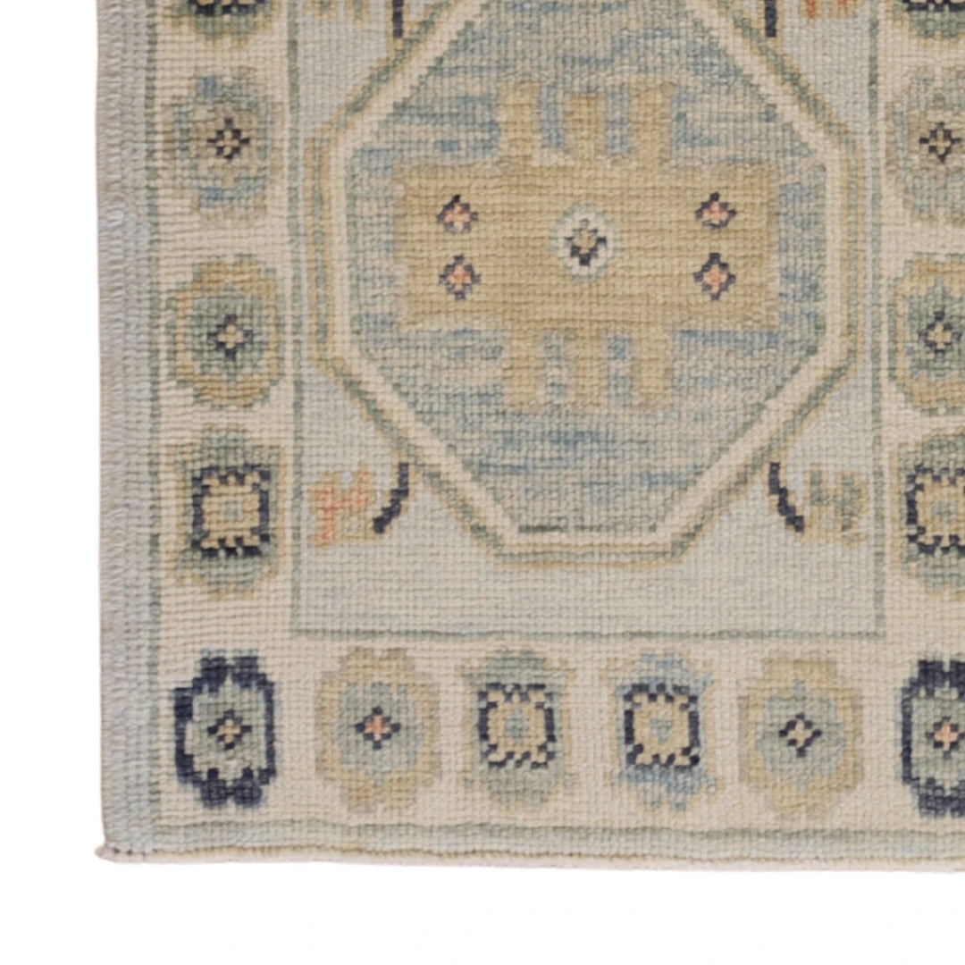 2'2" x 2'9" BLUE AND BEIGE OUSHAK GEOMETRIC TURKISH RUG