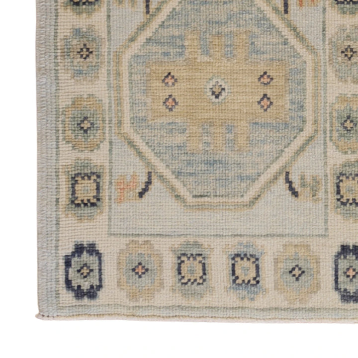 2'2" x 2'9" BLUE AND BEIGE OUSHAK GEOMETRIC TURKISH RUG