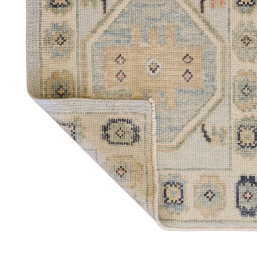 2'2" x 2'9" BLUE AND BEIGE OUSHAK GEOMETRIC TURKISH RUG