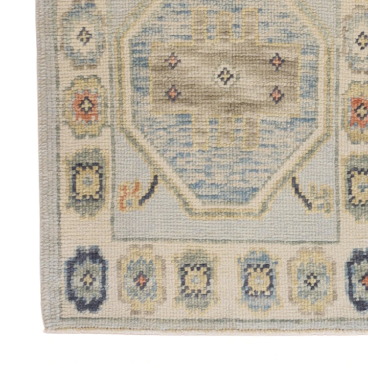 2'2" x 2'11" BLUE AND BEIGE OUSHAK GEOMETRIC TURKISH RUG