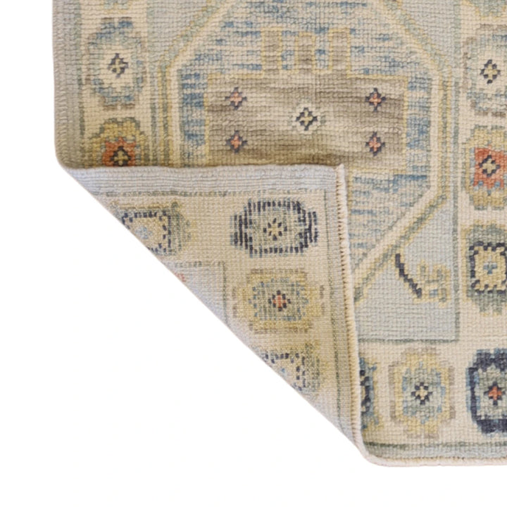 2'2" x 2'11" BLUE AND BEIGE OUSHAK GEOMETRIC TURKISH RUG