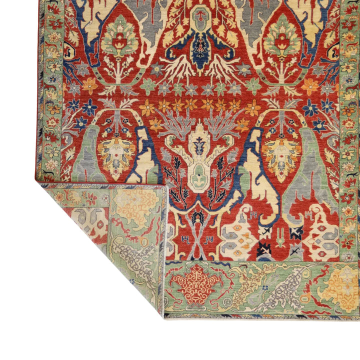 8' 3" x 10' 1" - RED AND GREEN BIJAR GEOMETRIC AFGHANI RUG
