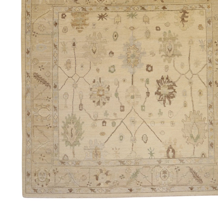 9'  10" x   9'  11" BEIGE AND TAUPE PESHAWAR GEOMETRIC PAKISTANI RUG