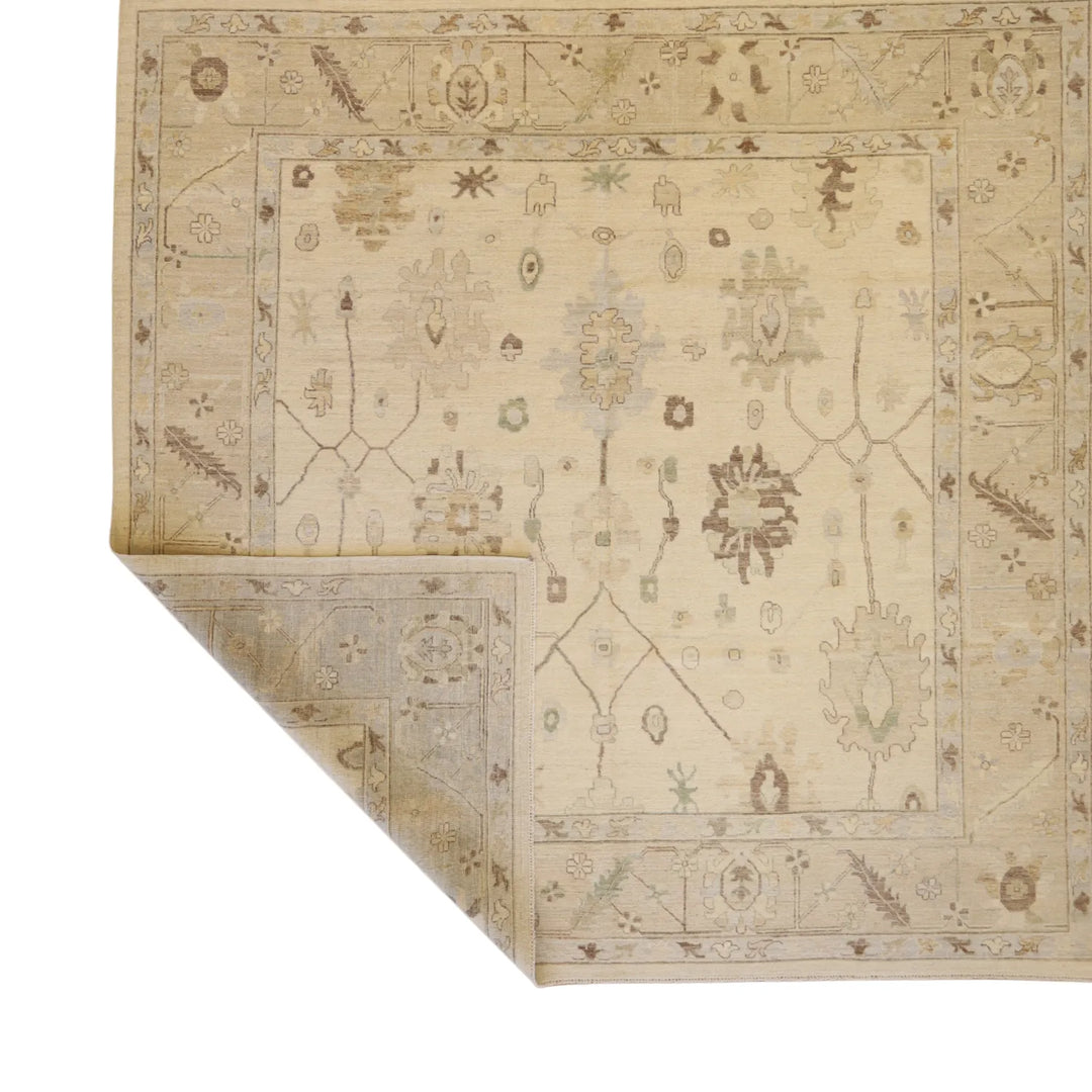 9'  10" x   9'  11" BEIGE AND TAUPE PESHAWAR GEOMETRIC PAKISTANI RUG