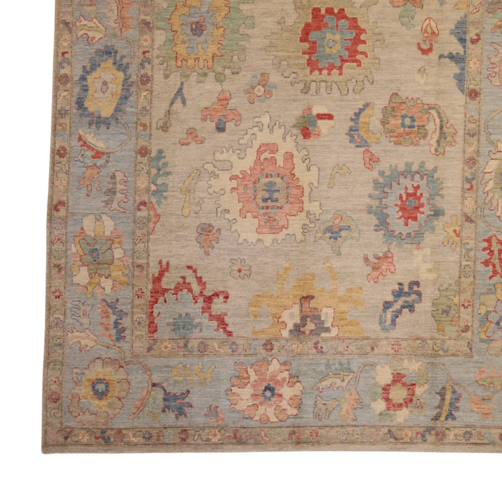 8' 1" x 9' 10" - GRAY AND BLUE OUSHAK GEOMETRIC PAKISTANI RUG