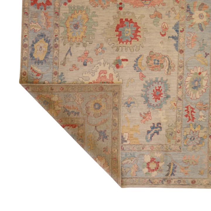 8' 1" x 9' 10" - GRAY AND BLUE OUSHAK GEOMETRIC PAKISTANI RUG
