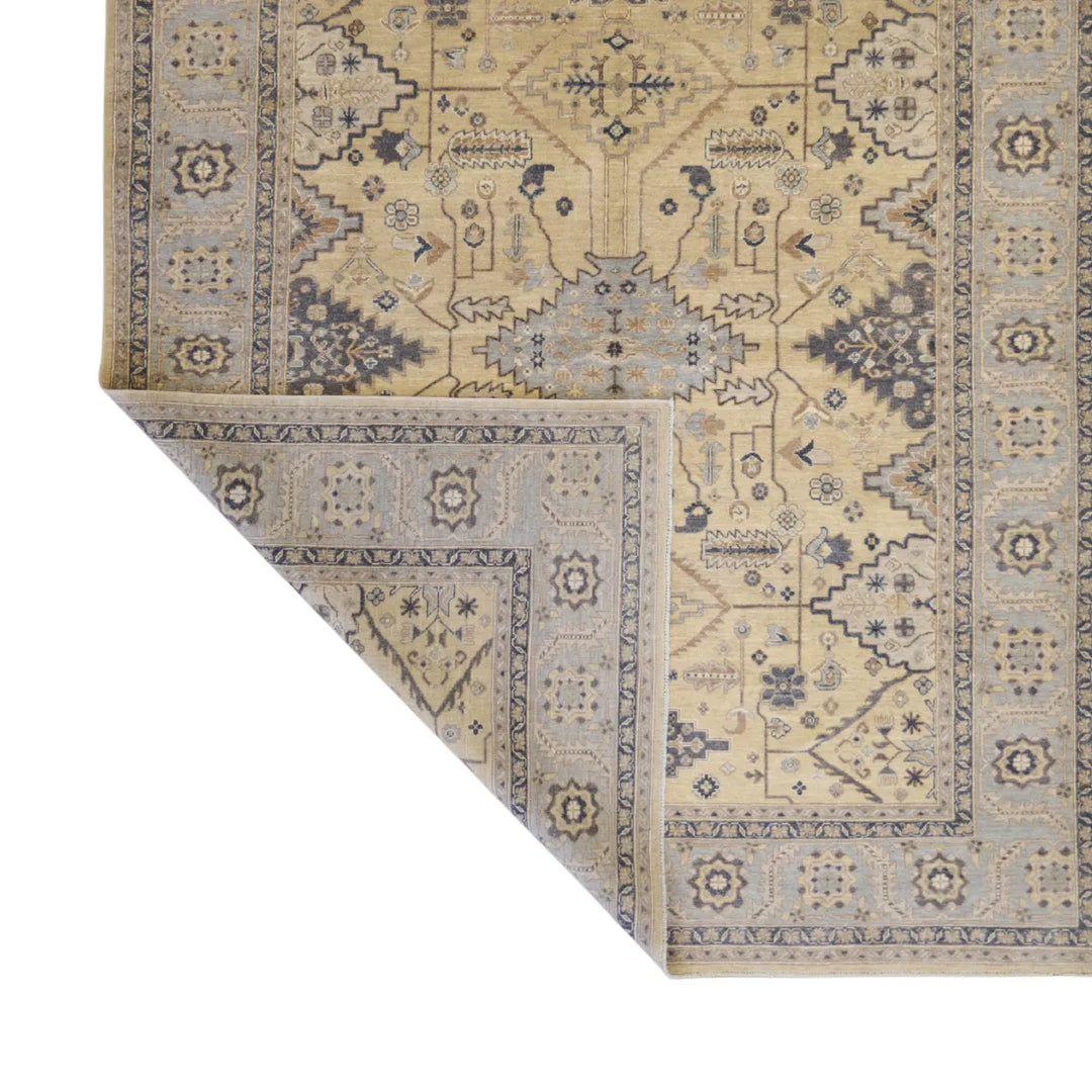 8' 3" x 10' 0" - BEIGE AND BLUE PESHAWAR GEOMETRIC PAKISTANI RUG
