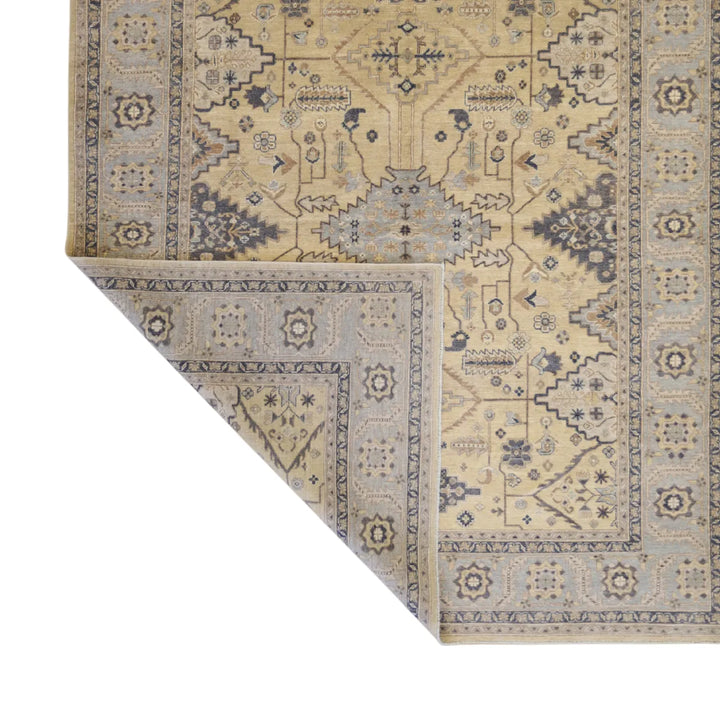 8' 3" x 10' 0" - BEIGE AND BLUE PESHAWAR GEOMETRIC PAKISTANI RUG