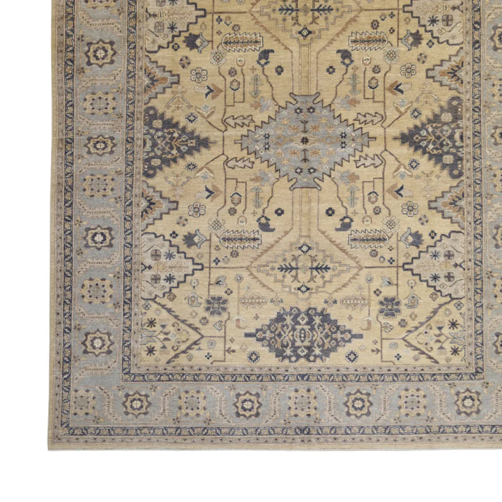 8' 3" x 10' 0" - BEIGE AND BLUE PESHAWAR GEOMETRIC PAKISTANI RUG
