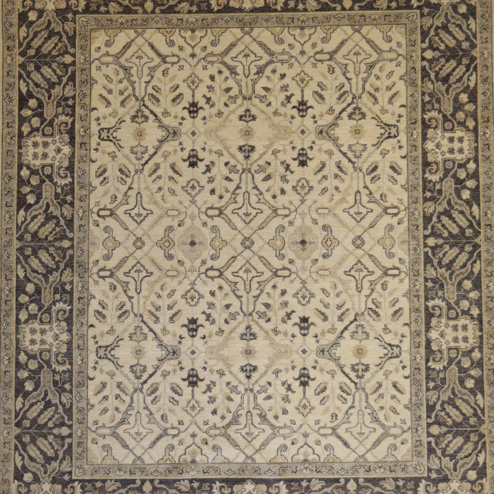 8' 2" x 10' 0" - IVORY AND GRAY PESHAWAR GEOMETRIC PAKISTANI RUG