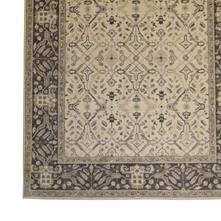 8' 2" x 10' 0" - IVORY AND GRAY PESHAWAR GEOMETRIC PAKISTANI RUG
