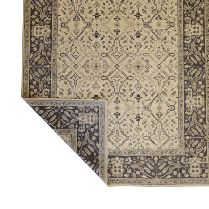8' 2" x 10' 0" - IVORY AND GRAY PESHAWAR GEOMETRIC PAKISTANI RUG