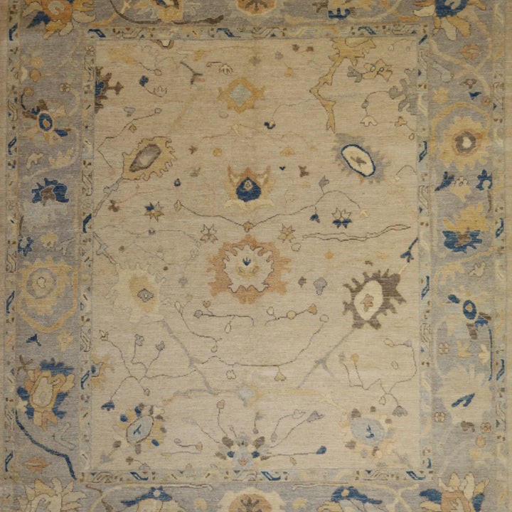 8' 4" x 10' 0" - IVORY AND GRAY OUSHAK GEOMETRIC PAKISTANI RUG