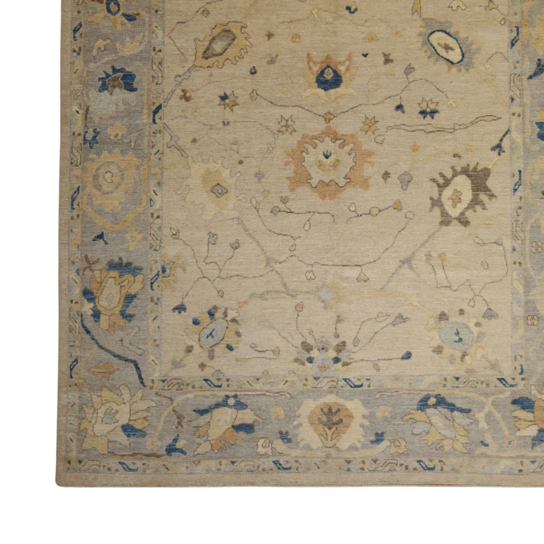 8' 4" x 10' 0" - IVORY AND GRAY OUSHAK GEOMETRIC PAKISTANI RUG