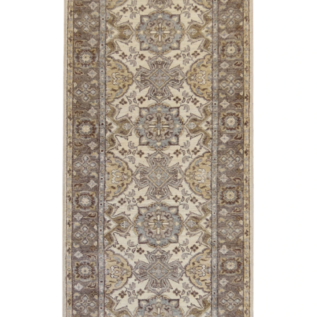 2'8" x 9'5" BEIGE AND BEIGE PESHAWAR GEOMETRIC PAKISTANI RUG