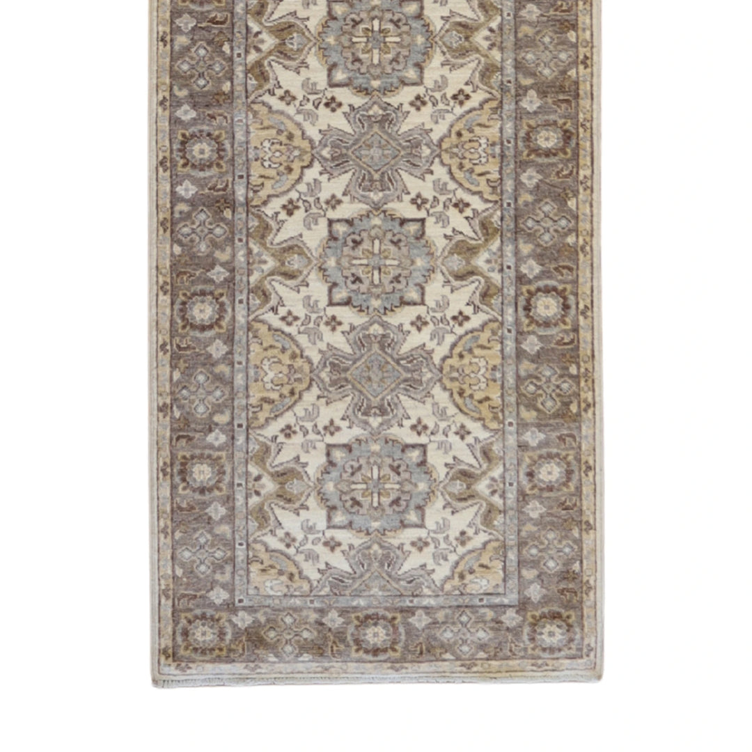 2'8" x 9'5" BEIGE AND BEIGE PESHAWAR GEOMETRIC PAKISTANI RUG