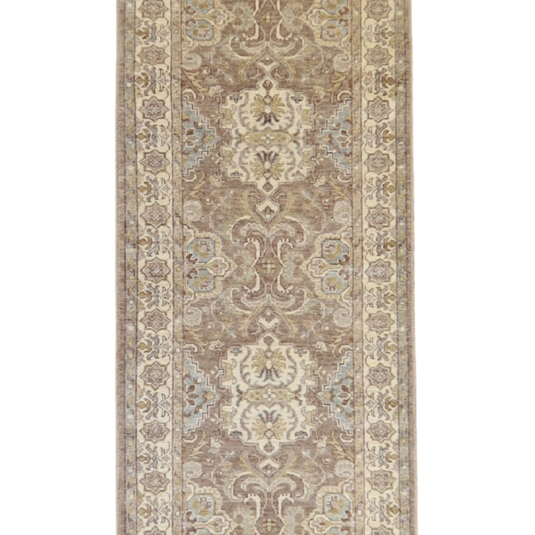 2' 7" x 10' 1" BEIGE AND IVORY PESHAWAR GEOMETRIC PAKISTANI RUG