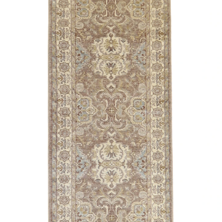 2' 7" x 10' 1" BEIGE AND IVORY PESHAWAR GEOMETRIC PAKISTANI RUG