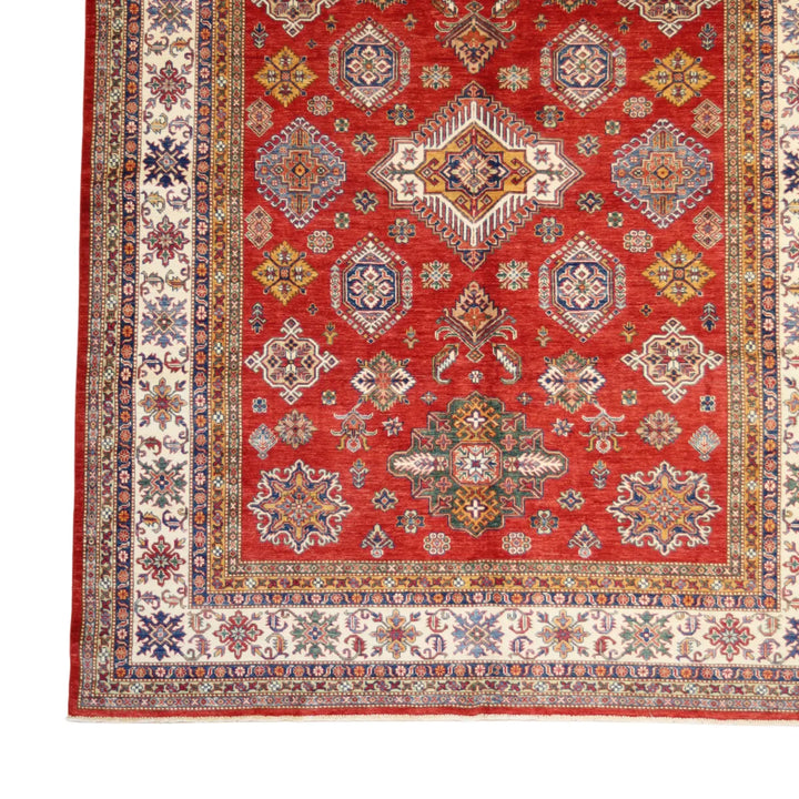 8' 0" x 10' 4" - RED AND IVORY KAZAK GEOMETRIC PAKISTANI RUG