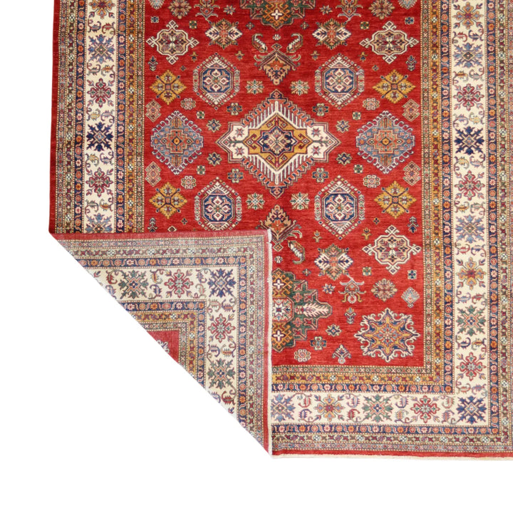 8' 0" x 10' 4" - RED AND IVORY KAZAK GEOMETRIC PAKISTANI RUG